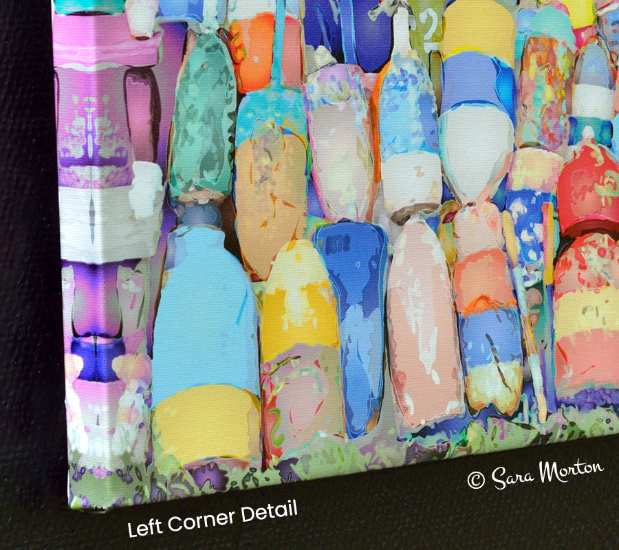 Detail of colorful Lobster Buoys Art Print on Canvas.