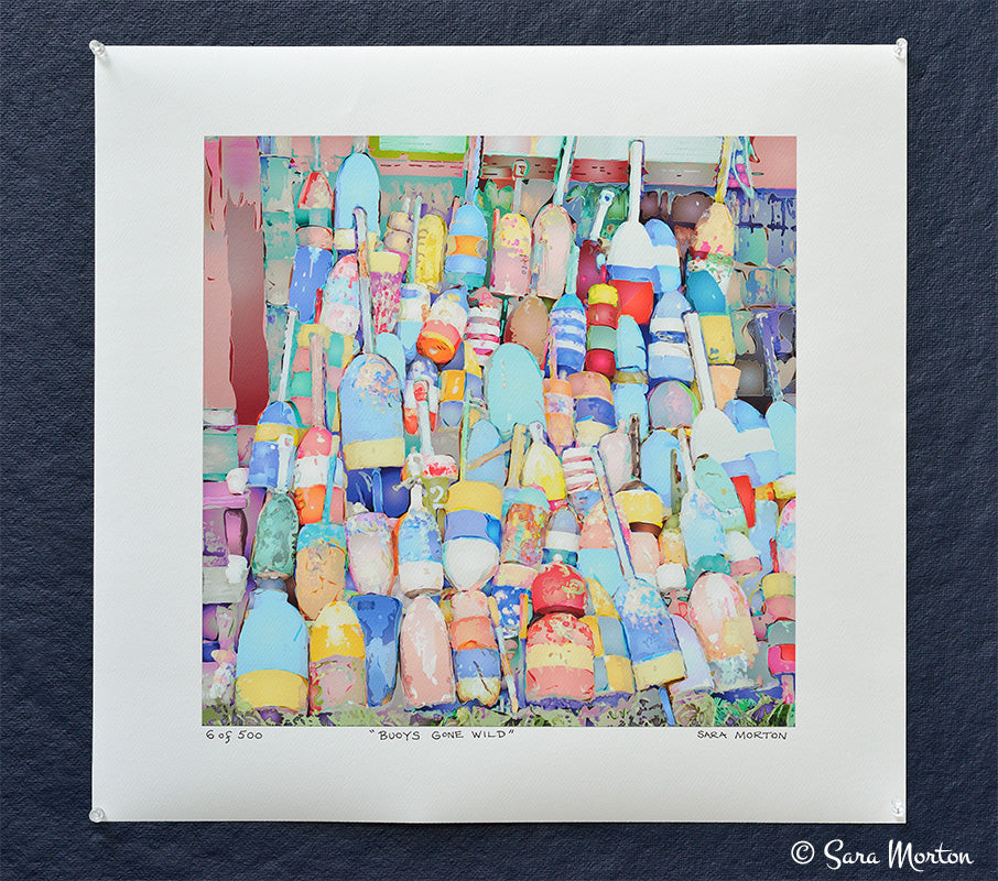 Colorful Lobster floats with watercolor style art print on watercolor paper.