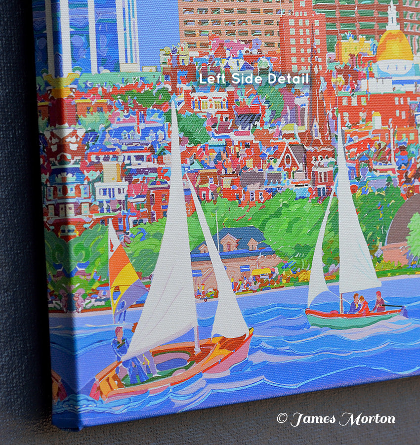 Beacon Hill Charles River Boston Skyline Canvas Print - 14in x 8in Stretched - Ready to Ship