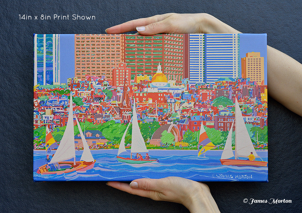 Beacon Hill Charles River Boston Skyline Canvas Print - 14in x 8in Stretched - Ready to Ship