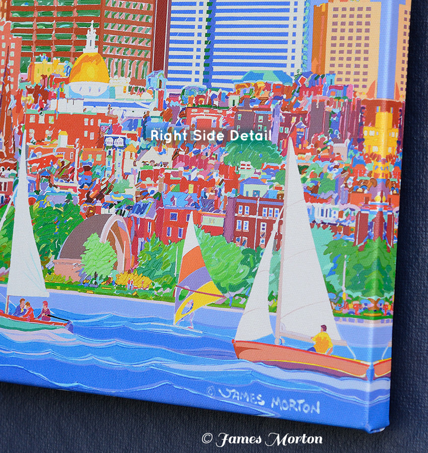 Beacon Hill Charles River Boston Skyline Canvas Print - 14in x 8in Stretched - Ready to Ship