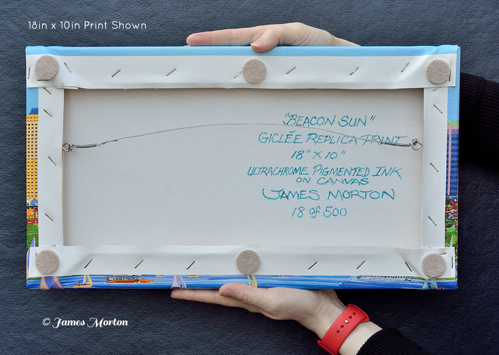 Boston Skyline Painting of Beacon Hill and Charles River Sailboats with State House and Hatch Shell- Canvas Print 18in x 10in - Ready to Ship