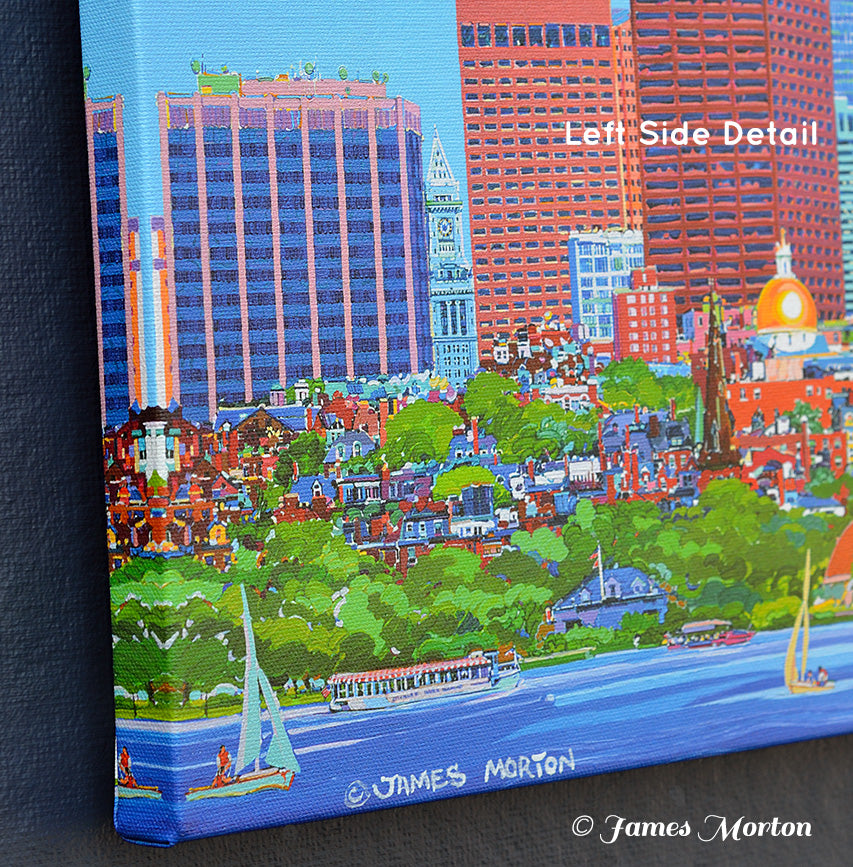 Boston Skyline Painting of Beacon Hill and Charles River Sailboats with State House and Hatch Shell- Canvas Print 18in x 10in - Ready to Ship