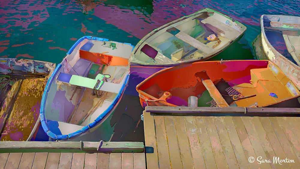 Fine Art Print of Boats in Rockport, MA Harbor - Dinghy Rowboats
