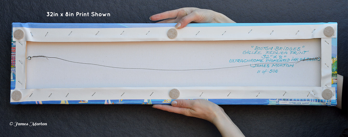 Back view of 'Boston Bridges' Boston skyline canvas print, hand-stretched, hand-signed by artist, ready to hang