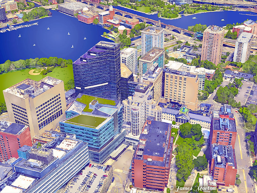 Experience historic Mass General Hospital and Boston West End from above. See the Bullfinch Building, Ether Dome, Mass Eye and Ear, and more, with the charming neighborhood and picturesque Charles River in the background!