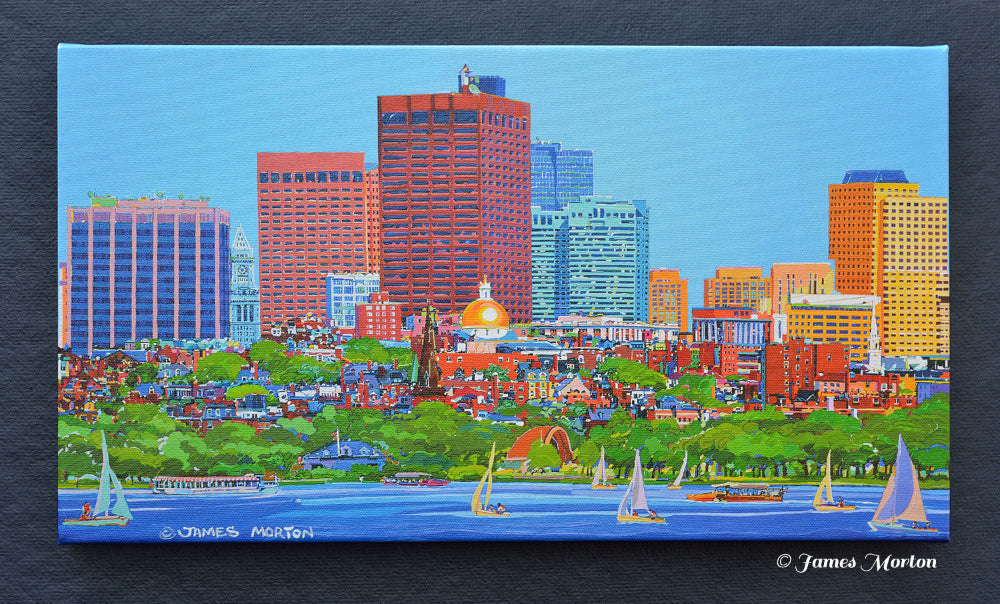 Dynamic Boston Skyline Featuring State House Dome and Hatch Shell - Stretched Canvas Print