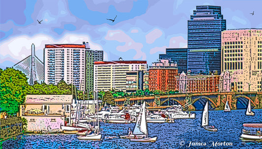 Experience the breathtaking view of Boston's Longfellow Bridge, Community Boating Sailboats, and iconic landmarks such as Mass General Hospital and Mass Eye and Ear.