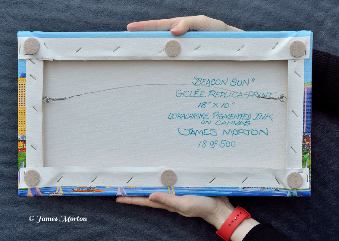 Scenic View of Boston’s Skyline with Historic and Modern Buildings - Signed Canvas Print Back