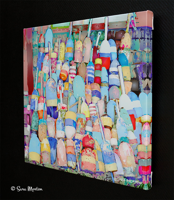 Rockport MA Art Print of Vivid Lobster Buoys on Canvas.