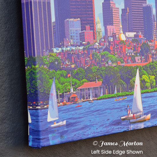 Boston Skyline Canvas Art Print of Beacon Hill Charles River - Stretched 24" x 10" - Ready to Ship