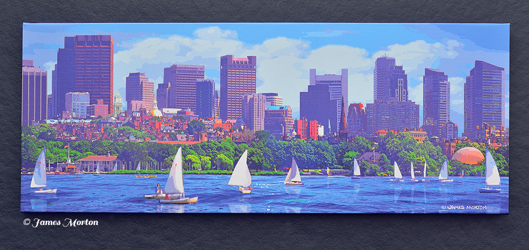 City of Boston Skyline Canvas Print of Beacon Hill and Charles River - 36in x 14in - Ready to Ship