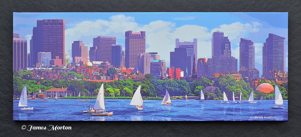 Boston Skyline Canvas Art Print of Beacon Hill Charles River - Stretched 24" x 10" - Ready to Ship