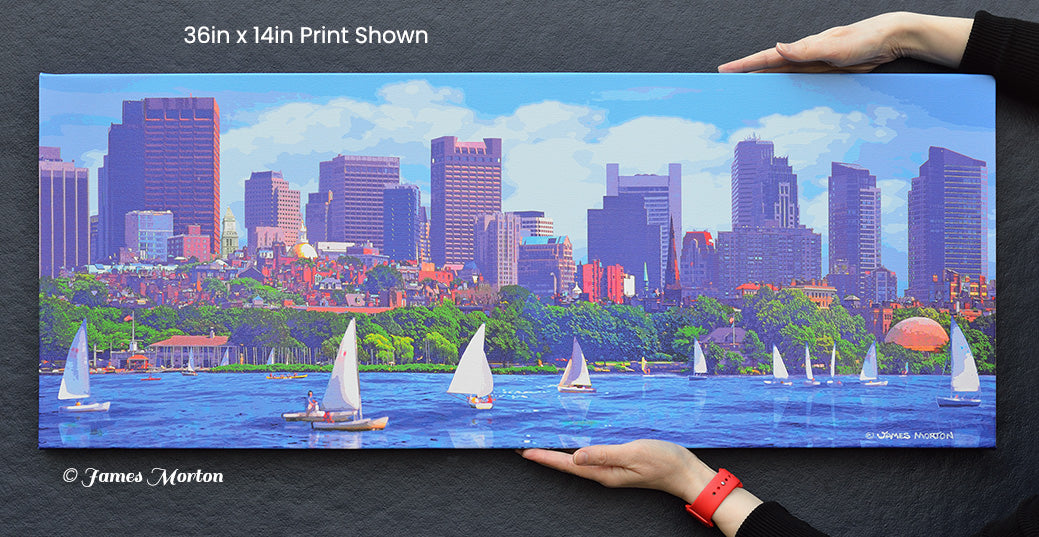 City of Boston Skyline Canvas Print of Beacon Hill and Charles River - 36in x 14in - Ready to Ship