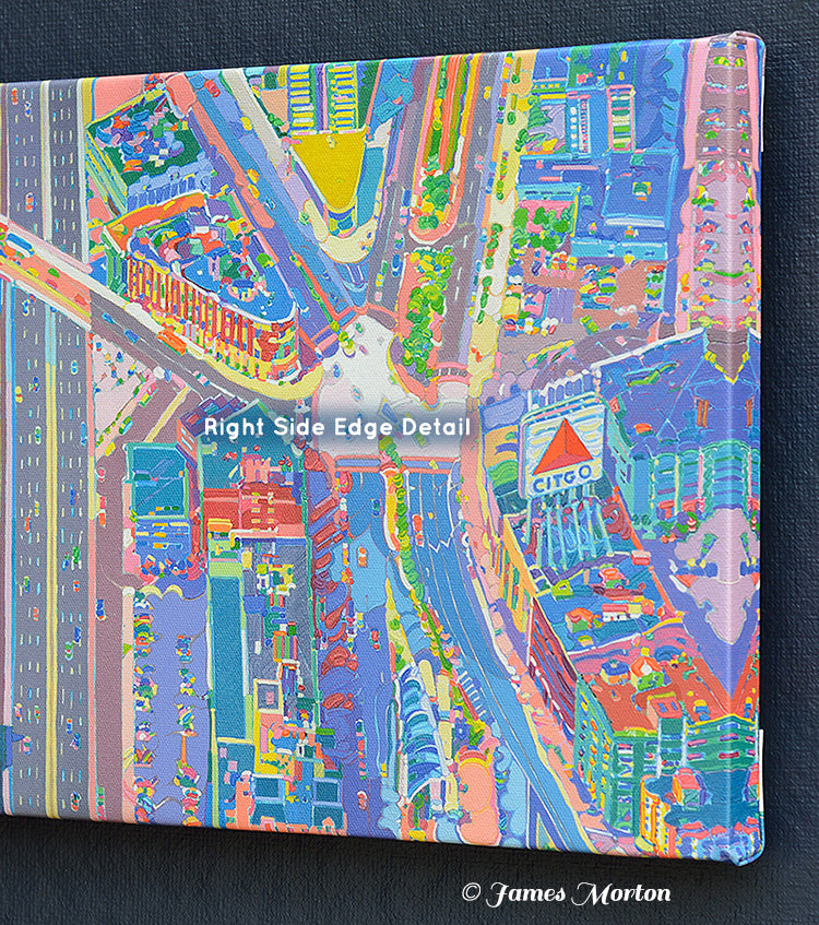 Right edge image wrap detail of Fenway Park Boston giclée print on stretched canvas