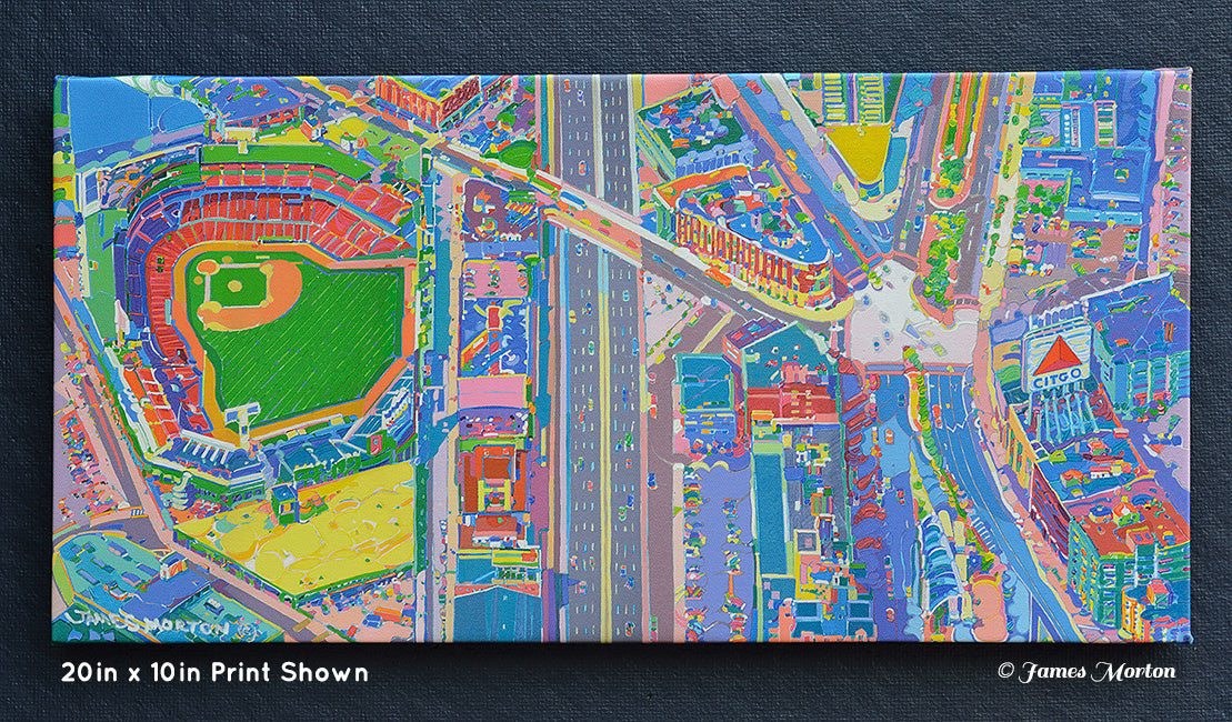 Fenway at Kenmore aerial painting – Boston skyline canvas print with Fenway Park and Citgo Sign