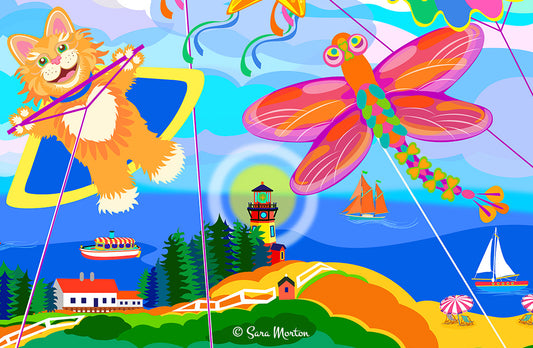 Kite Festival Art Print - Character Kites in the Sky