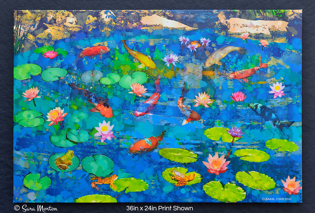 Colorful Koi Fish Pond Painting with Water Lilies and Lily Pads