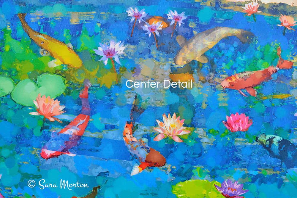 Colorful Koi Fish Pond Painting with Water Lilies and Lily Pads