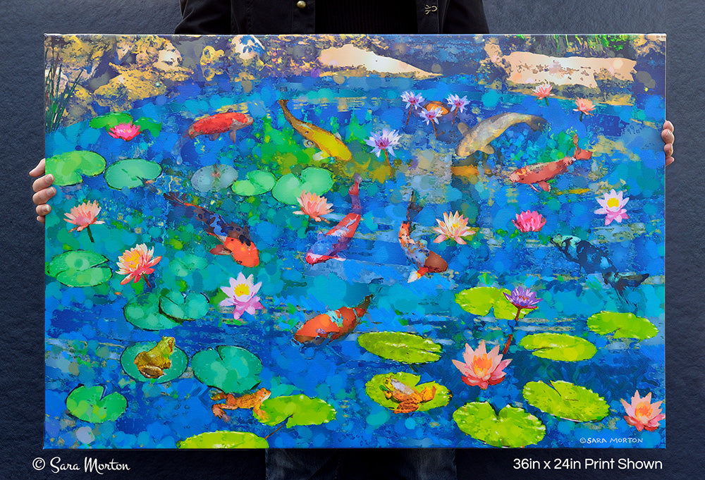 Colorful Koi Fish Pond Painting with Water Lilies and Lily Pads