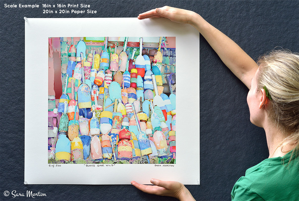 Handmade Coastal Art Print of Lobster Buoys by Massachusetts Artist.