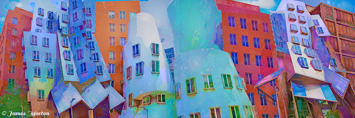 Explore the stunning architecture and innovation of the MIT Stata Center with this fine art print. Created by Boston artist James Morton, this Digigraph print is made with archival ink on premium canvas and watercolor paper for a lasting and high-quality piece. Perfect for any art or tech enthusiast.