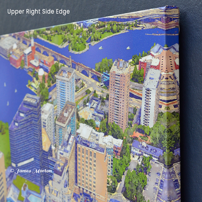 Mass General Hospital canvas print aerial view of Boston. Detail photo of upper right corner. Image wrapped edge.