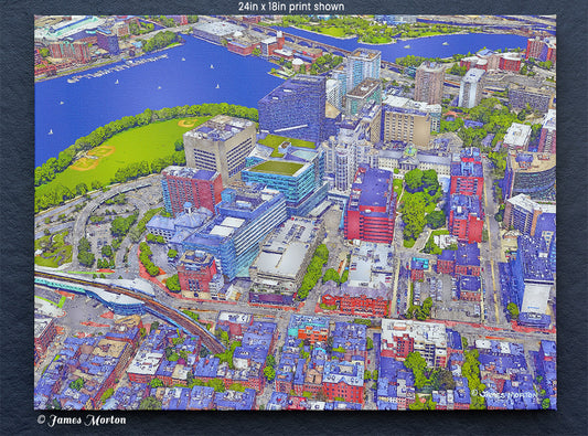 Transform your space with our Aerial View of Mass General Hospital canvas art print. It captures the charm of Boston's West End, featuring iconic landmarks and beautiful scenery. Add charm and character to your home or office with this stunning piece.