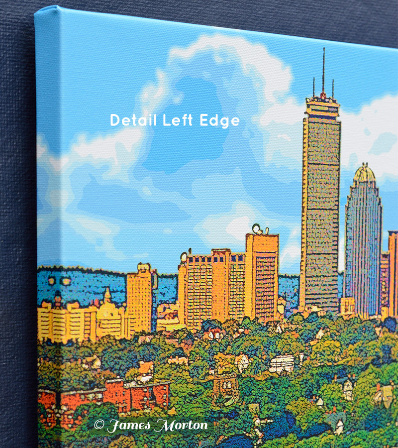 Boston Back Bay Skyline Canvas Print - 36in x 12in Stretched Canvas Print - Digital Woodcut