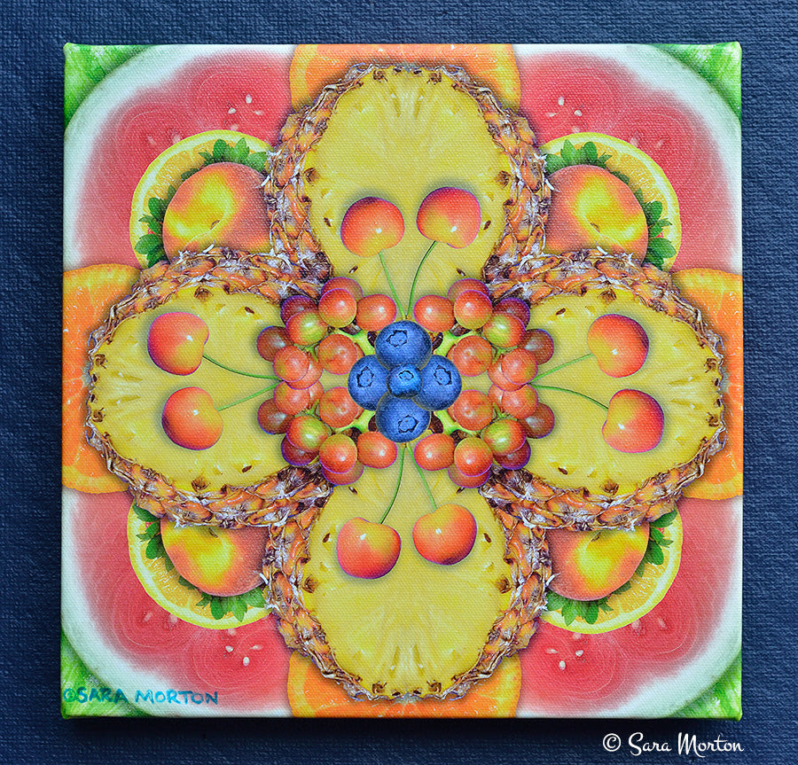 Fruit Art Print - Pineapple Pirouette - Kaleidoscope Collage