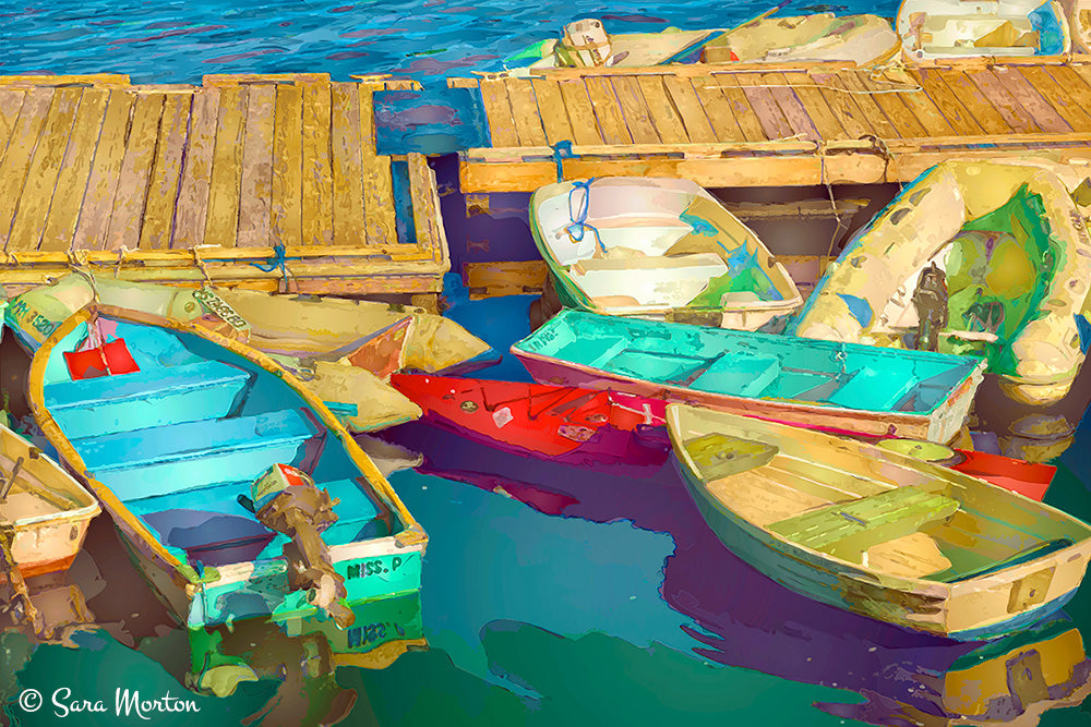 Fine Art Print of Small Motor Boats Docked in Plymouth MA