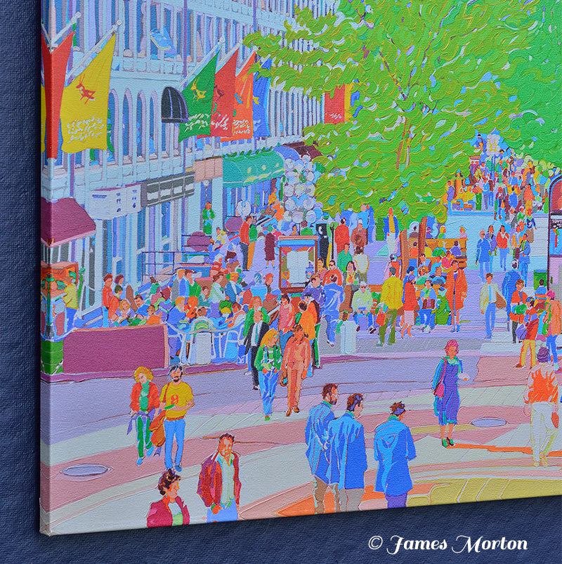 Quincy Market Boston Painting - Stretched Canvas Print - 36in x 24in - Ready to Ship