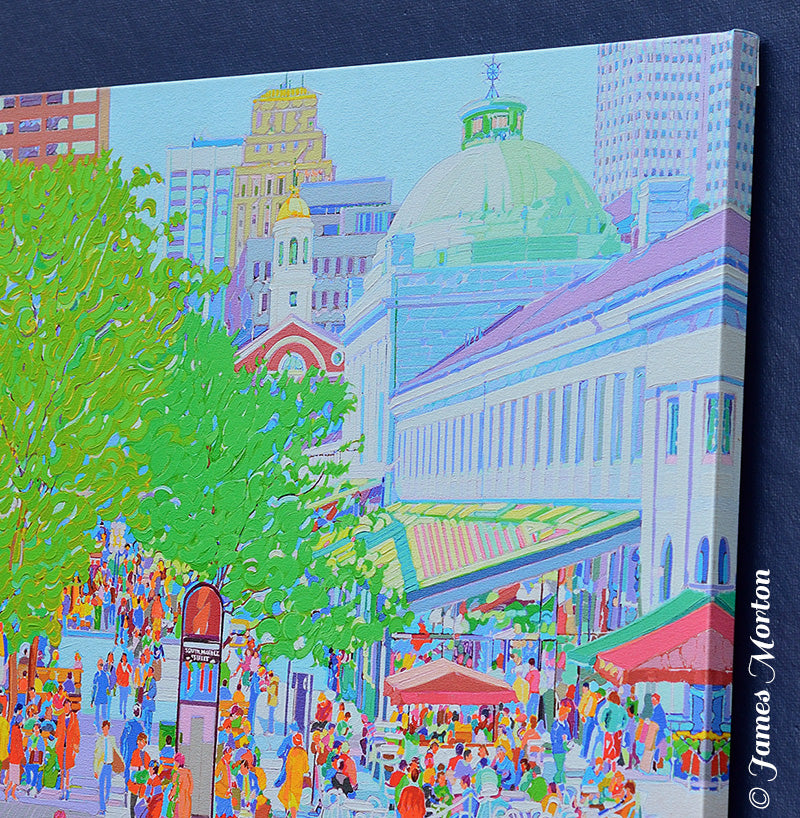 Quincy Market Boston Painting - Stretched Canvas Print - 36in x 24in - Ready to Ship