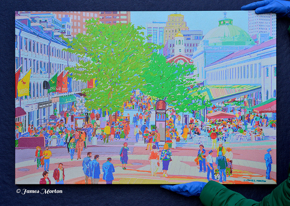 Quincy Market Boston Painting - Stretched Canvas Print - 36in x 24in - Ready to Ship