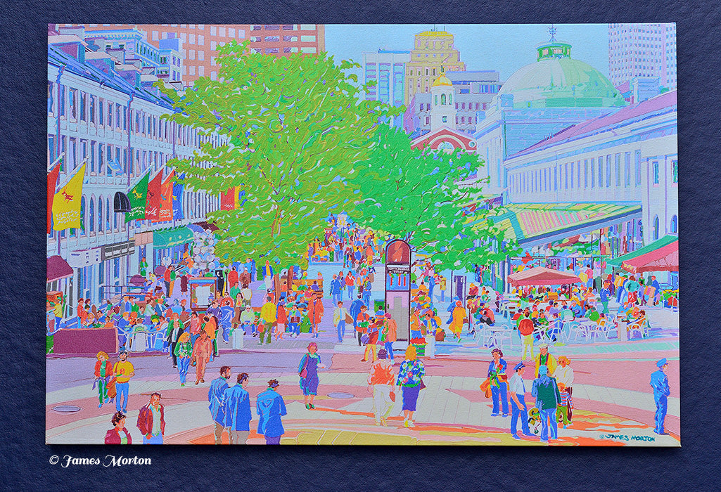 Quincy Market Boston Painting - Stretched Canvas Print - 36in x 24in - Ready to Ship