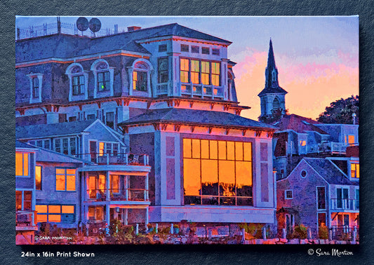 Rockport Art Print Bearskin Neck Sunset - Stretched Canvas Print 24in x 16in -Ready to Hang