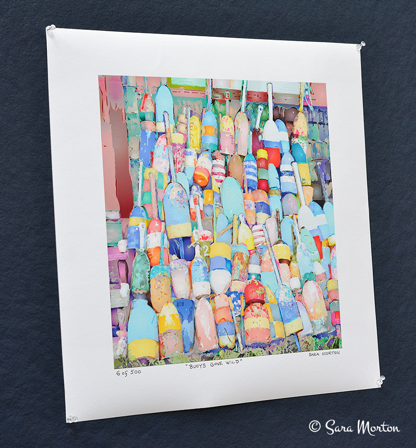 Rockport Ma Coastal Art Print of Lobster Floats on Watercolor Paper.