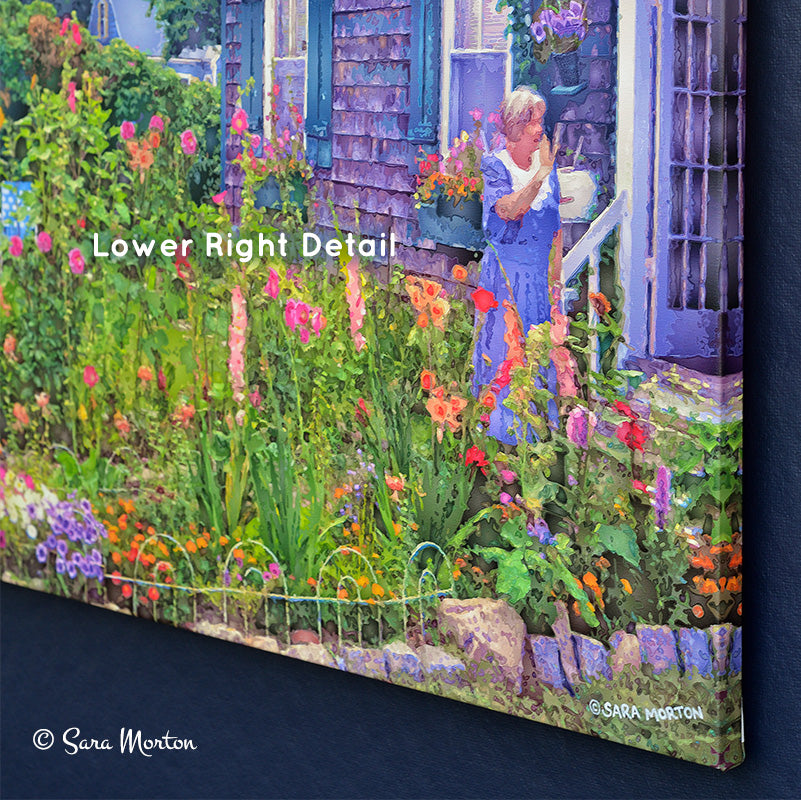 Lower Right Corner Wrap of Rockport Bearskin Neck Garden Fine Art Print