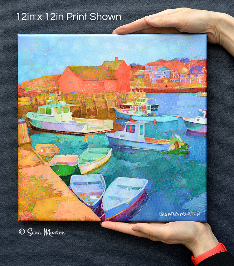 Rockport MA Motif Number One in Bearskin Neck - 12in x 12in Stretched Canvas Print, Ready to Ship