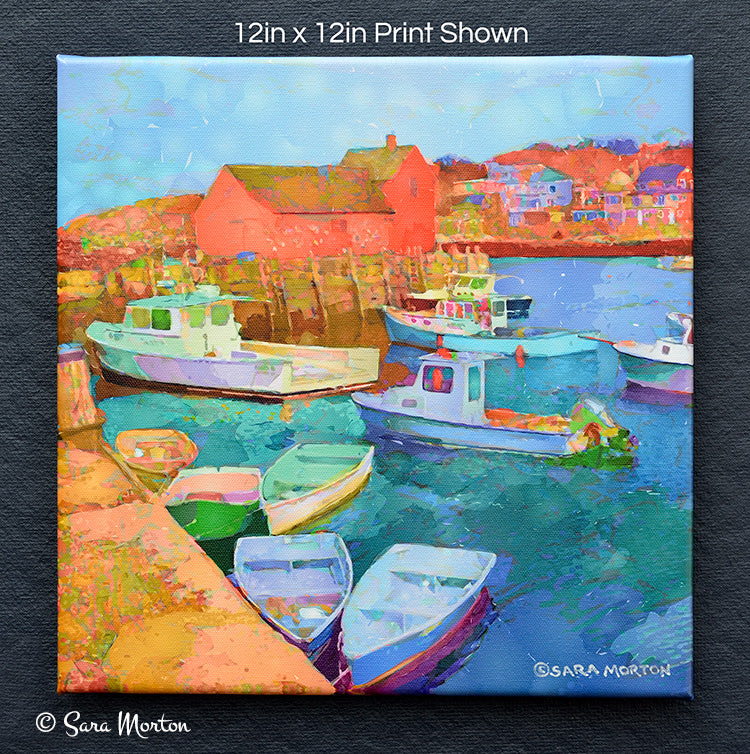 Rockport MA Motif Number One in Bearskin Neck - 12in x 12in Stretched Canvas Print, Ready to Ship
