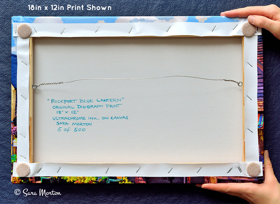 Canvas Art Print of Rockport MA, Bearskin Neck - The Blue Lantern Gift Shop - 18in x 12in Stretched Canvas - Ready to Ship