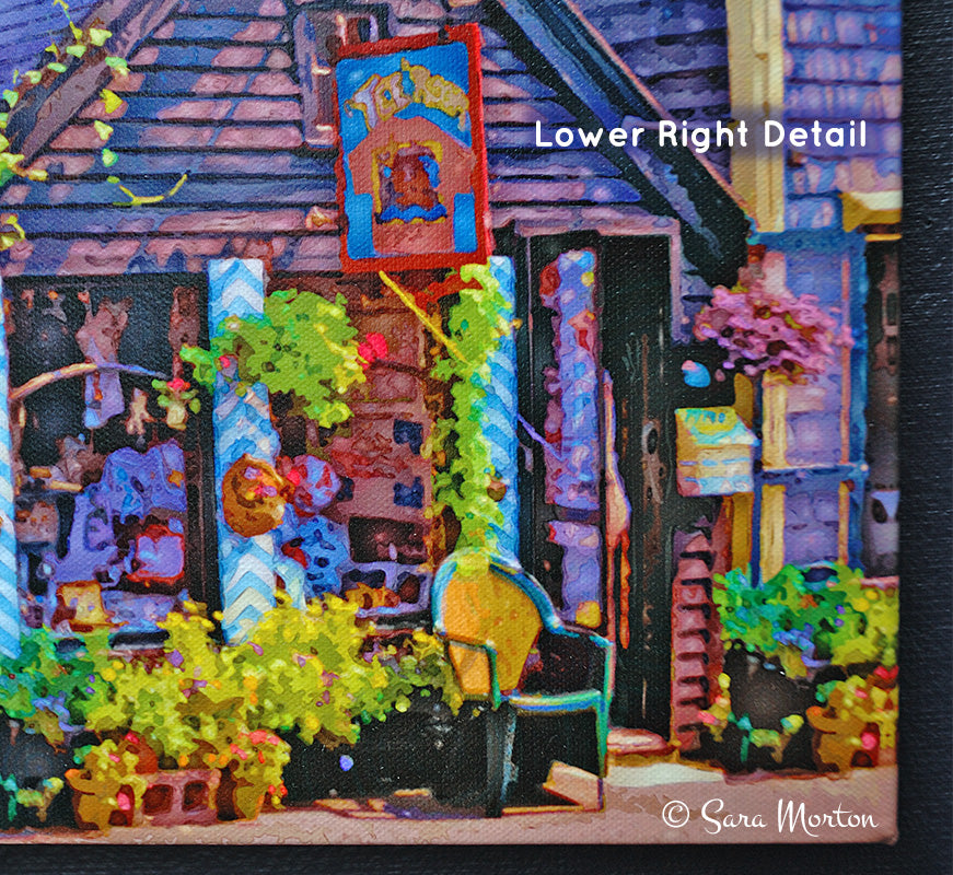 Detail image of canvas print featuring the Blue Lantern gift Shop in Rockport, Ma at Bearskin Neck.