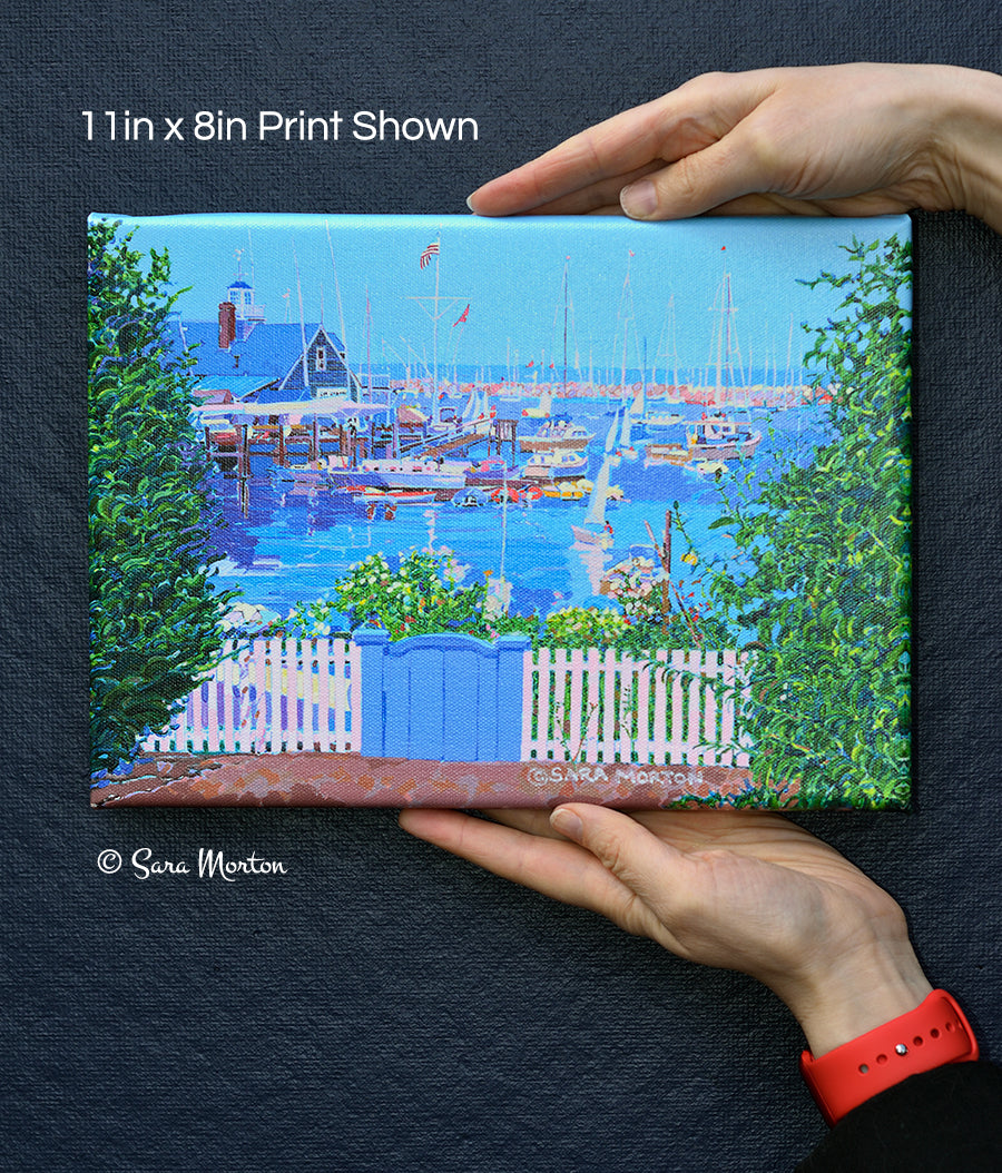 Painting of Rockport MA Harbor Inlet with Sailboats in Bearskin Neck