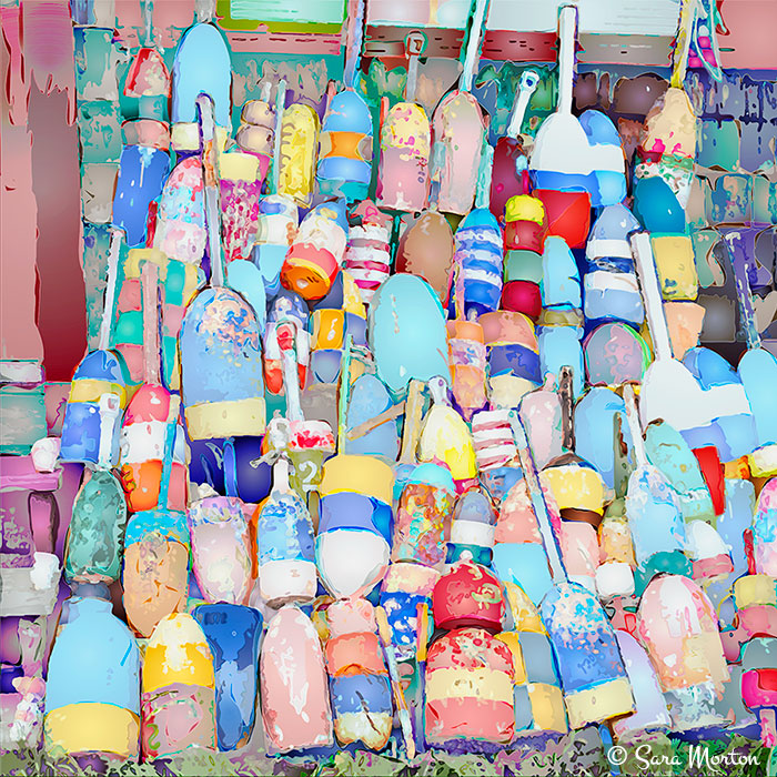 New England Lobster Buoys artwork. Handmade prints on Canvas and Watercolor Paper.