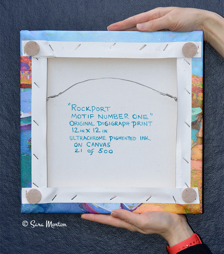 Rockport MA Motif Number One in Bearskin Neck - 12in x 12in Stretched Canvas Print, Ready to Ship