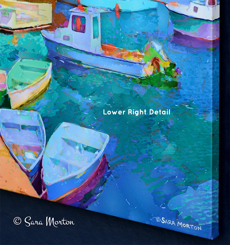 Rockport MA Motif Number One in Bearskin Neck - 12in x 12in Stretched Canvas Print, Ready to Ship