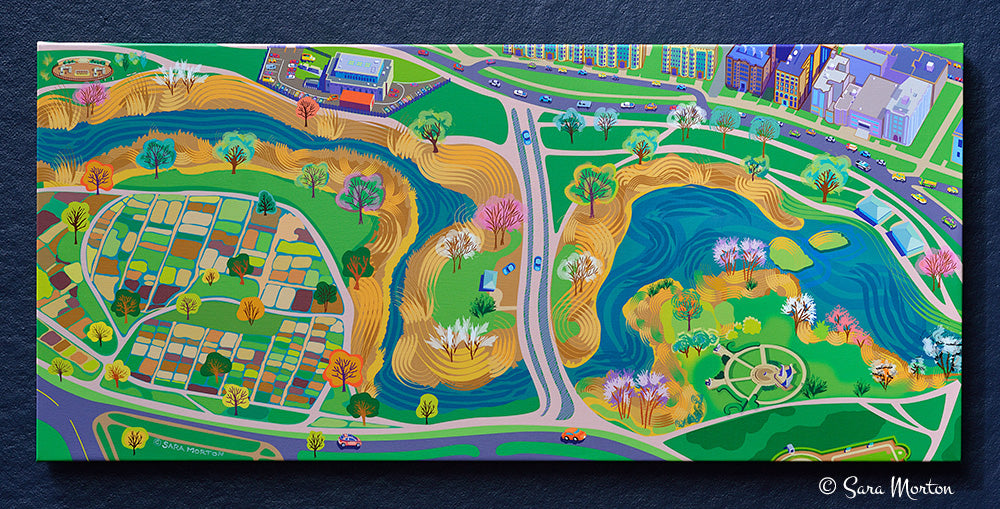 Boston Back Bay Fens Park Art Print on Canvas. 36in x 16in Stretched Canvas Print. Ready to Ship