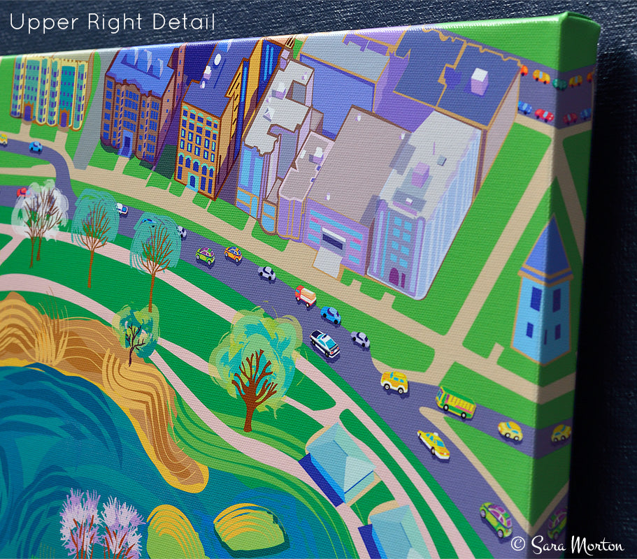 Boston Back Bay Fens Park Art Print on Canvas. 36in x 16in Stretched Canvas Print. Ready to Ship