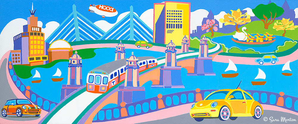 Boston MA Painting for Kids: Zakim Bridge, Science Museum, Longfellow Bridge, Charles River