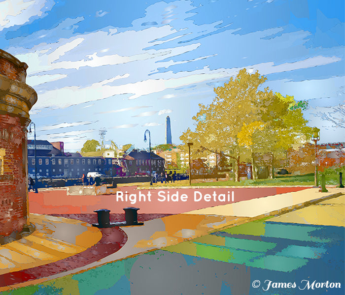 Right side detail of Boston Navy Yard print featuring Bunker Hill Monument, Baxter Street, and surrounding parkland